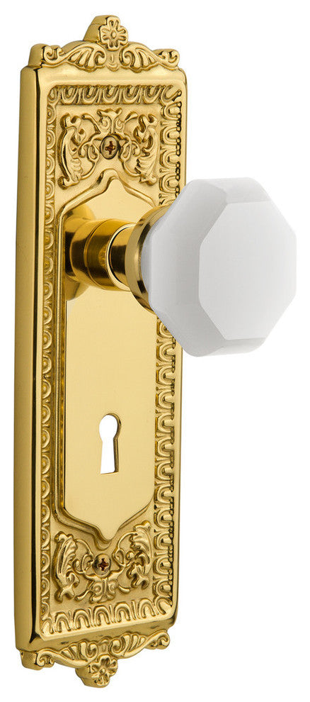 Egg & Dart Plate with Keyhole Privacy Waldorf White Milk Glass Knob