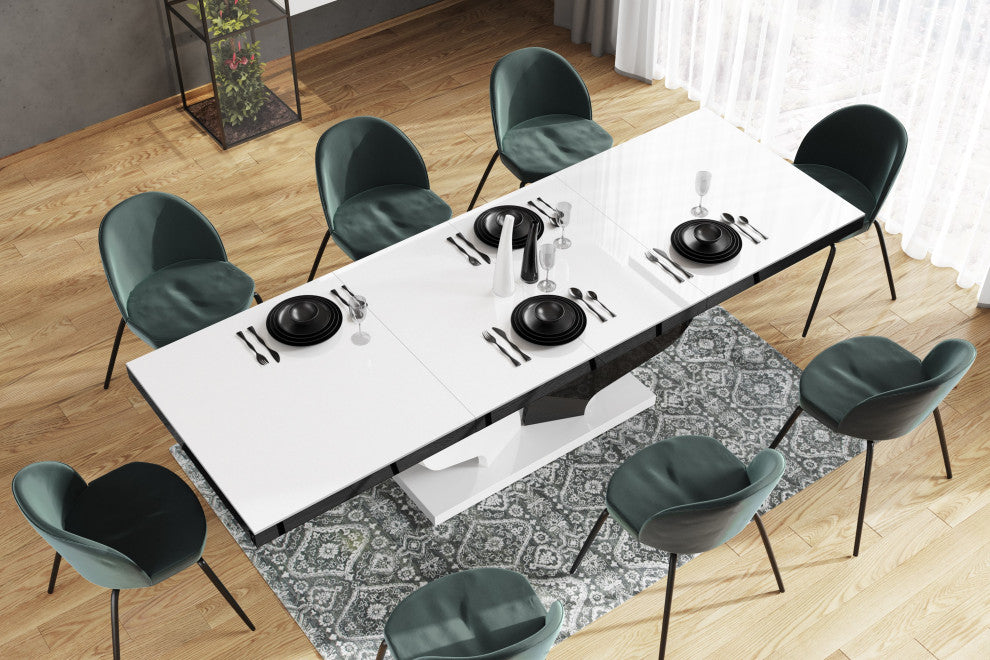 AVIVA Dining Table Set With 6 Chairs, White/Black/Green