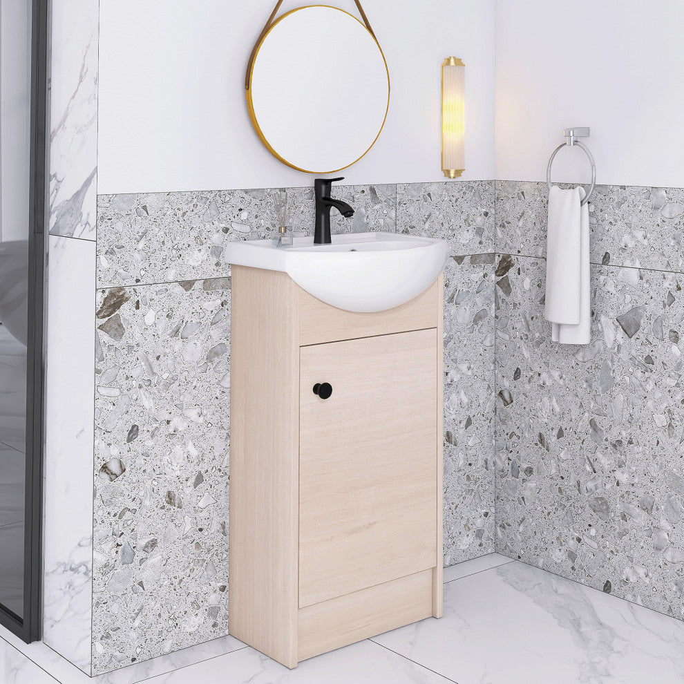 18 inch Wood Wall-Mounted Bathroom Vanity Set with Integrated Ceramic Sink