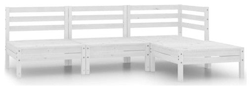 vidaXL Solid Pinewood Patio Lounge Set 4 Piece White Garden Wooden Furniture