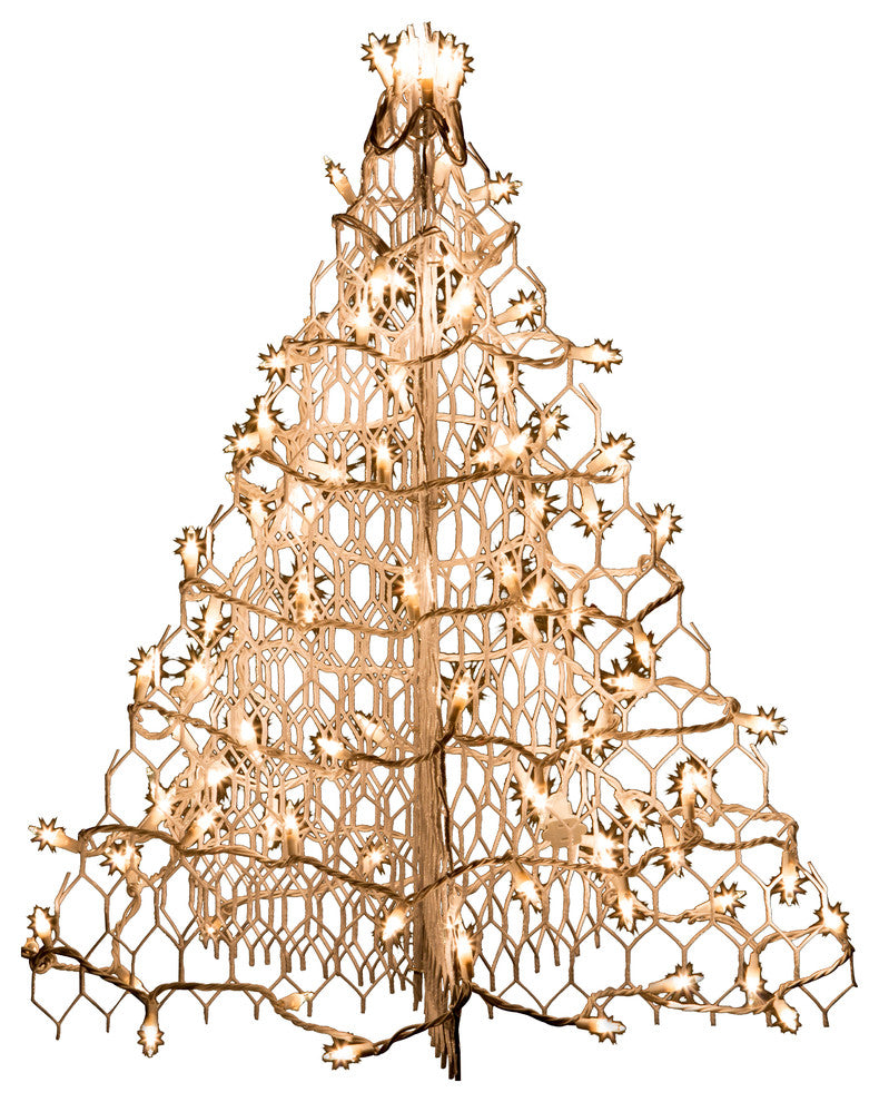 2'' White Wire Crab Pot Tree With 100 Clear Mini Lights