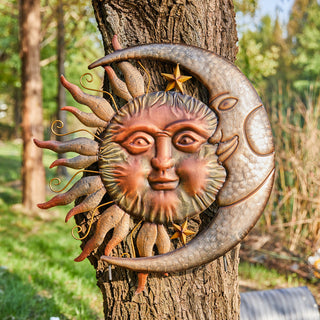 36.25"H Metal Sun and Moon Yardstake or Wall Decor