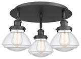 Olean-3 Light 18" Flush Mount-Matte Black, Clear Glass Shade