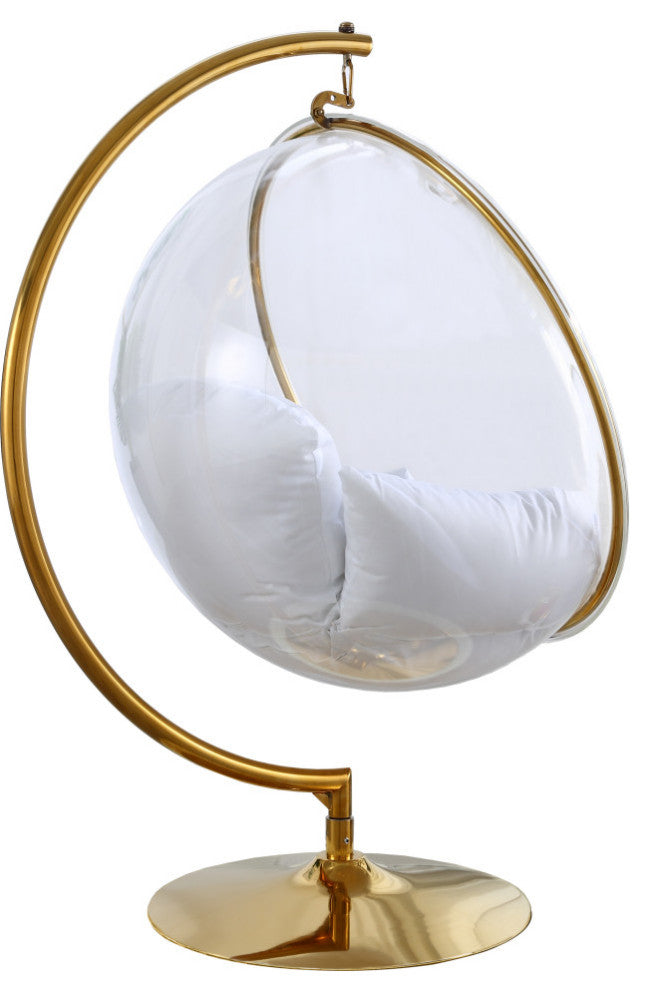 Luna Metal Acrylic Swing Bubble Accent Chair With Stand, White, Gold Base