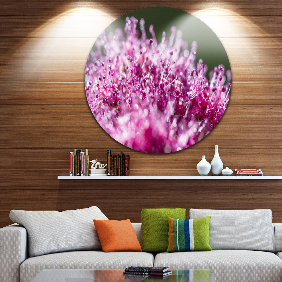 Pink Little Flowers Close-Up View, Floral Disc Metal Artwork, 11"