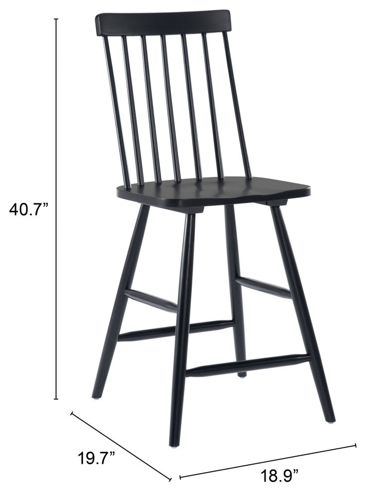 Counter Stool Chair, Set of 2, Wood, Black, Mid Century Bar Kitchen Cafe Bistro
