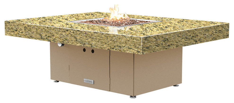 Rectangular Fire Pit Table, 48x36, Natural Gas, Santa Cecillia Top, Beige