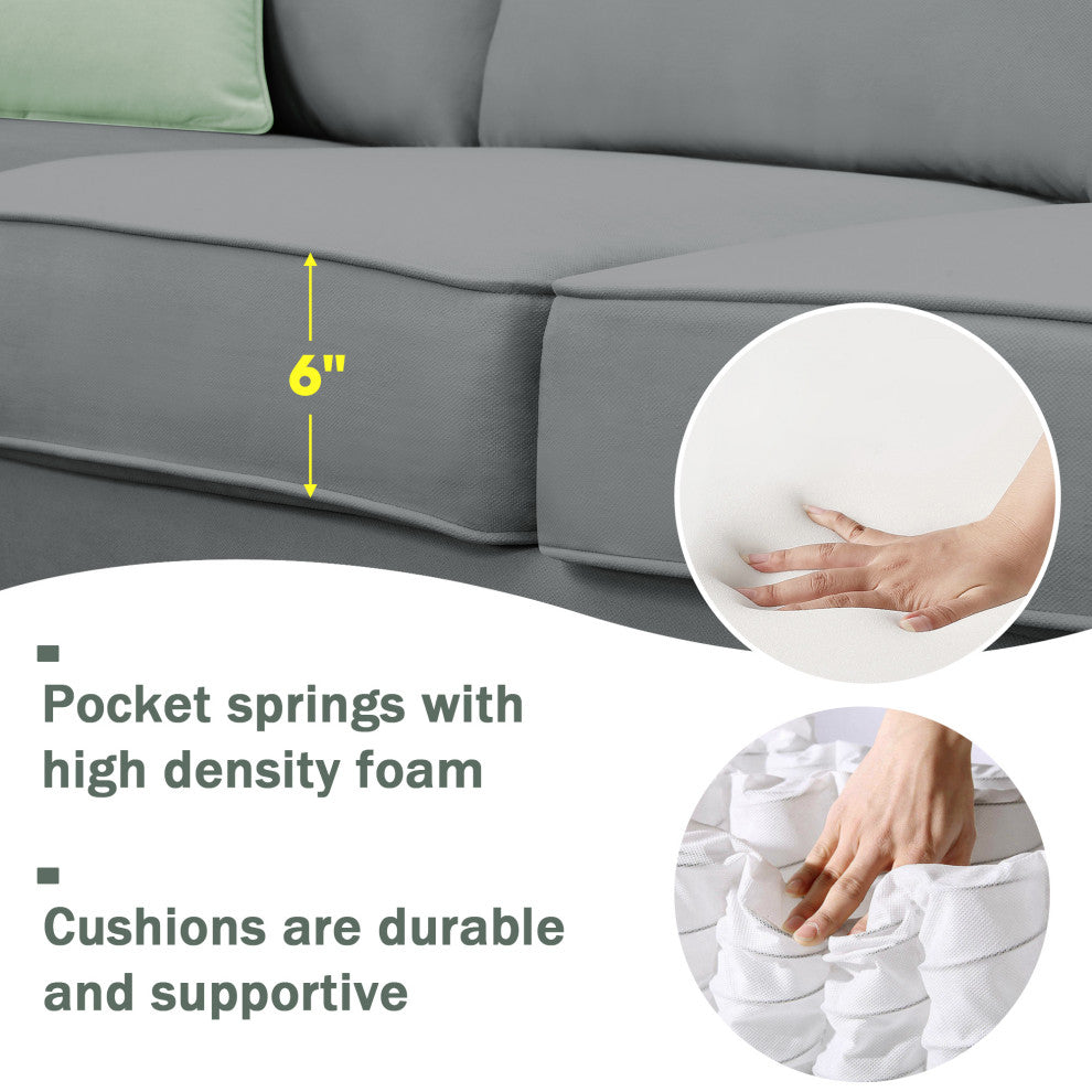 7-Seat Fabric Modular Sectional Sofa Couch Set with Ottoman and Pillows, Grey