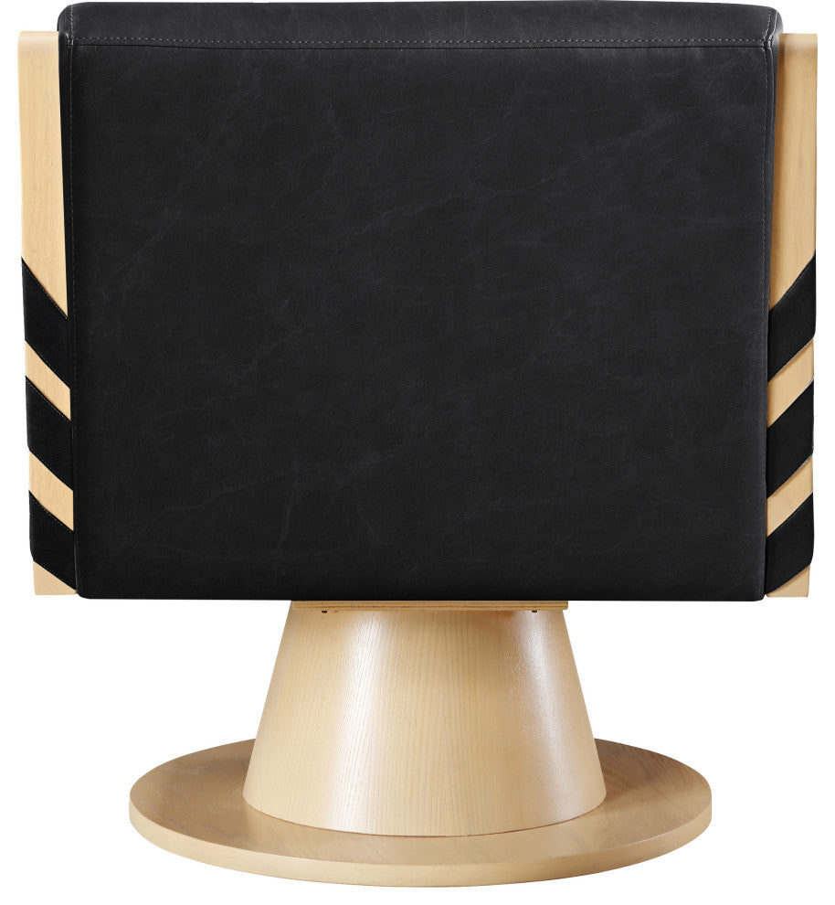 Millwin Upholstered Swivel Accent Chair, Black, Vegan Leather, Natural Finish