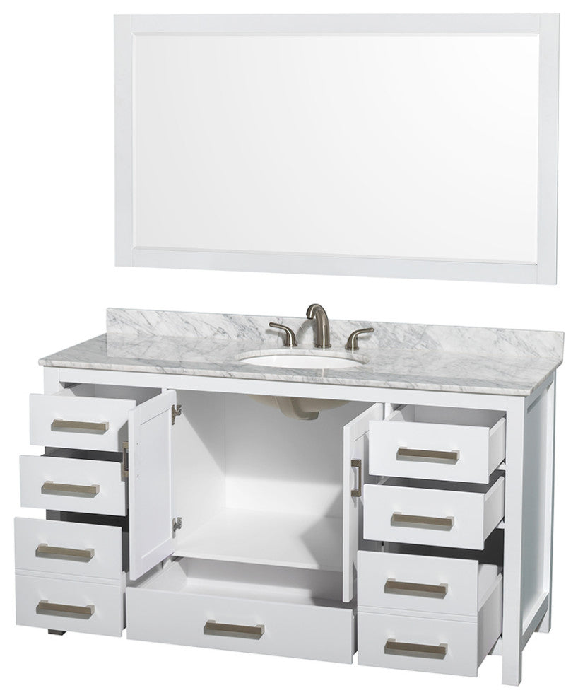 Wyndham WCS141460SWHCMUNOM58 White 60 Inch Bathroom Vanity with Mirror