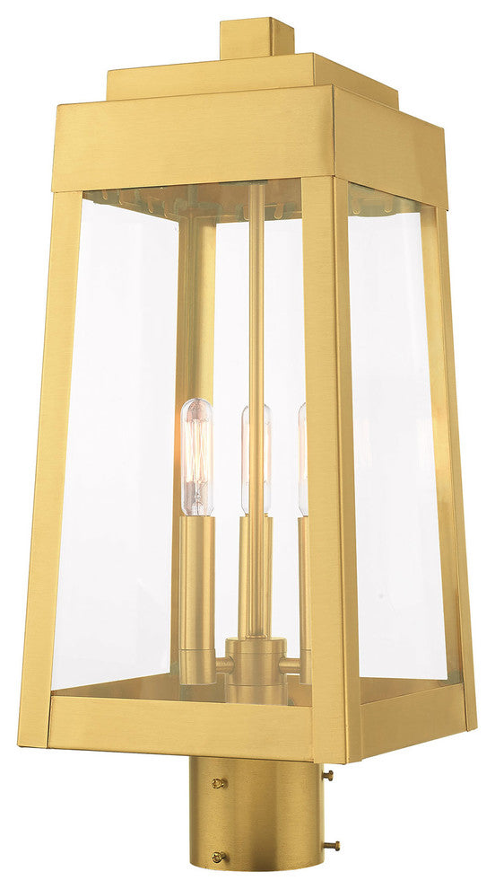 Livex Lighting Satin Brass 3-Light Outdoor Post Top Lantern