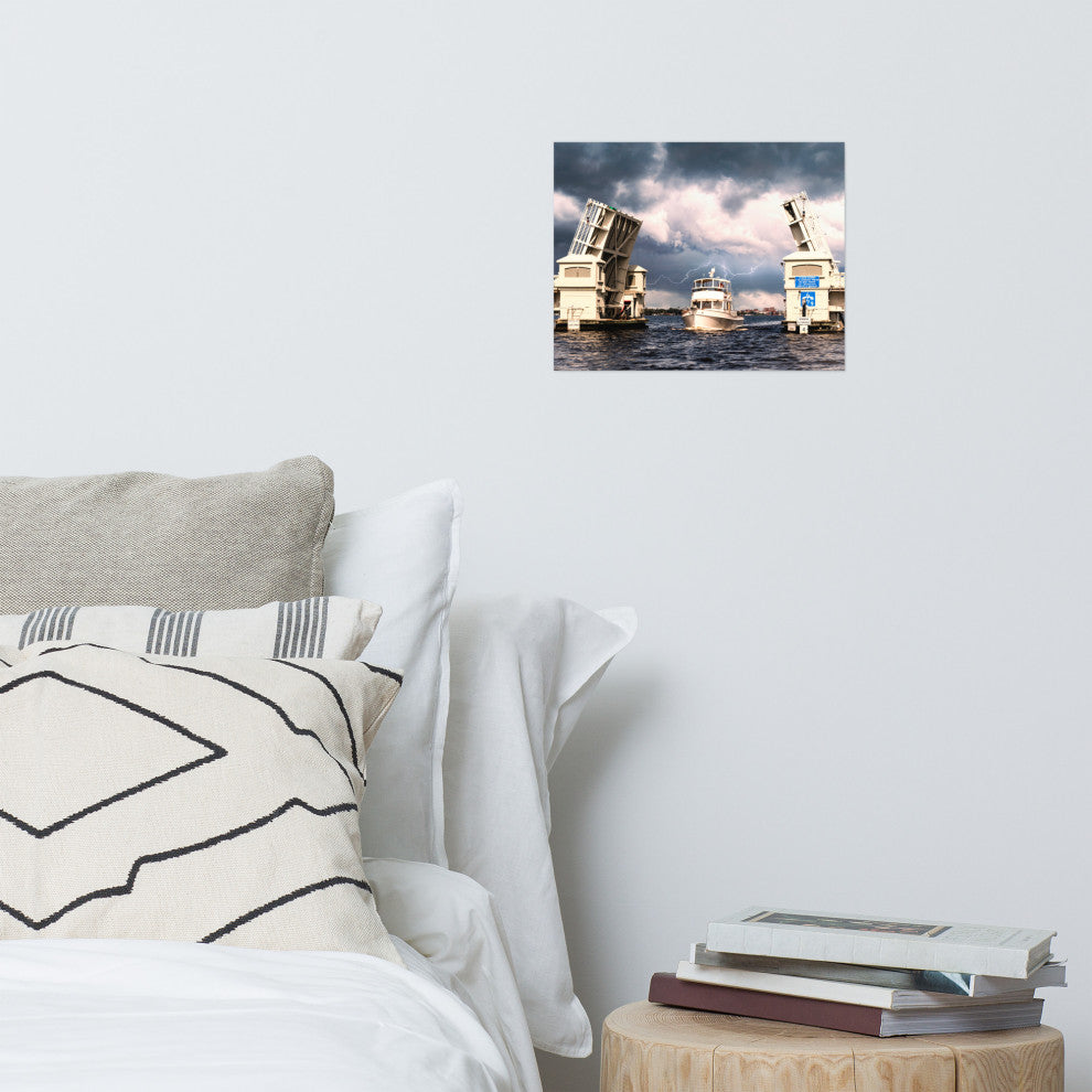 Beach Art Wall: Stormy Drawbridge Boat Landscape Photo Unframed, 11" X 14"