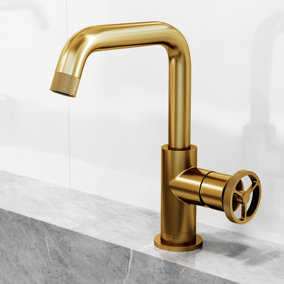 VIGO Cass 9" H Single Handle Single Hole Bathroom Faucet, Matte Brushed Gold, Without Extras