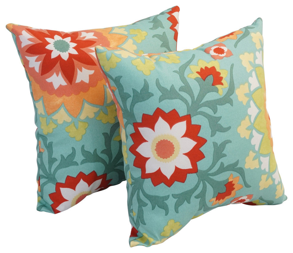 17" Square Polyester Outdoor Throw Pillows, Set of 4, Cynfael Sea