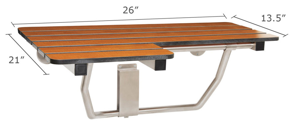 Teak Phenolic Wall-Mount Folding Transfer Bench Shower Seat, Right-Handed, 26"