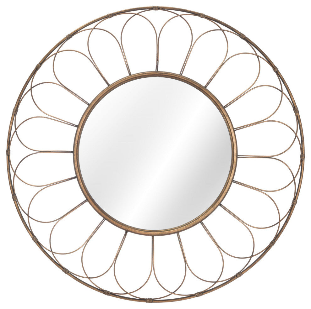 Frame Wall Mirror, Round, Glass, Steel Metal, Gold, Bedroom Living