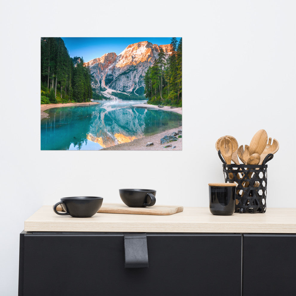 Misty Lake and Snow-cap Mountain Reflections Unframed Wall Art Prints, 16" X 20"