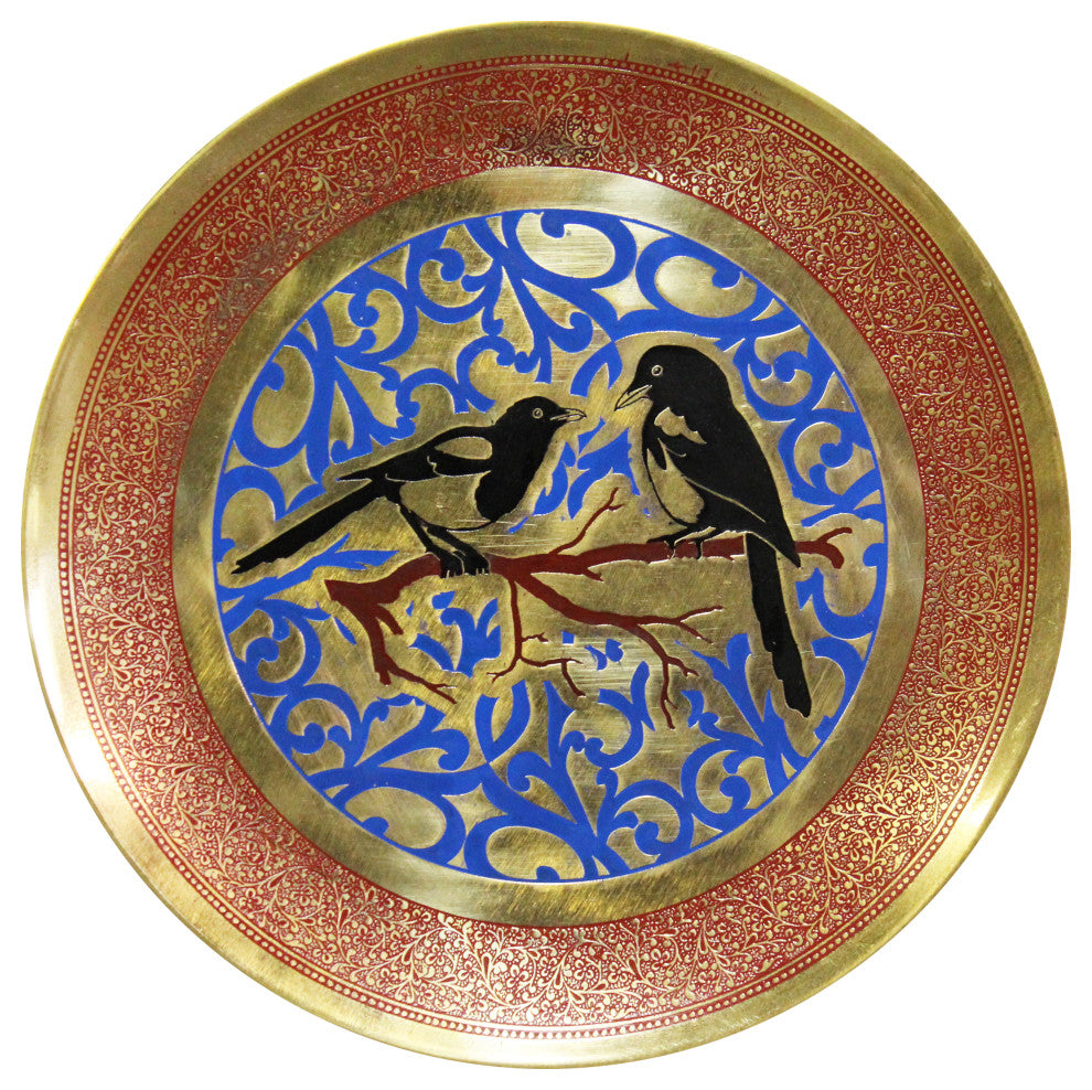 Natural Geo Birds on a Branch Decorative Brass Accent Plate