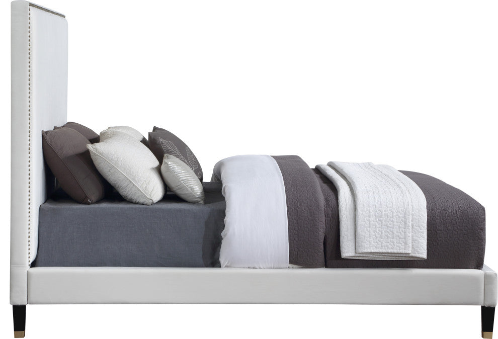 Harlie Velvet Upholstered Bed, Cream, Full