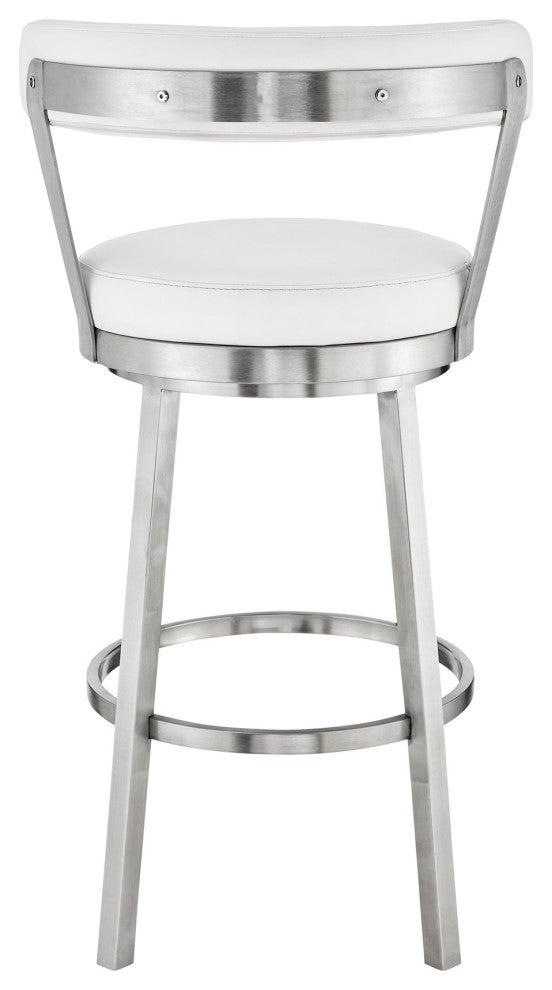 Bryant Swivel Stool, Brushed Stainless Steel/White, Bar Height