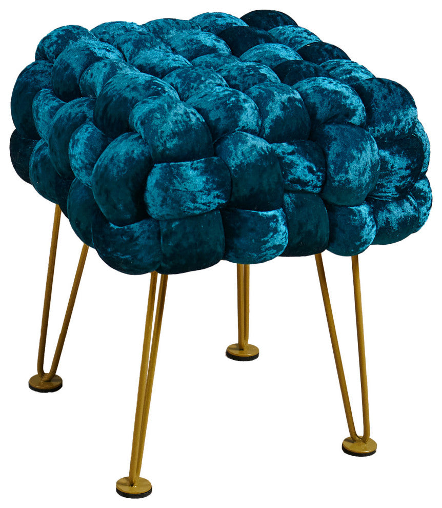 Crushed Velvet Pouf Stool, Dark Teal, 16''x16''x16''