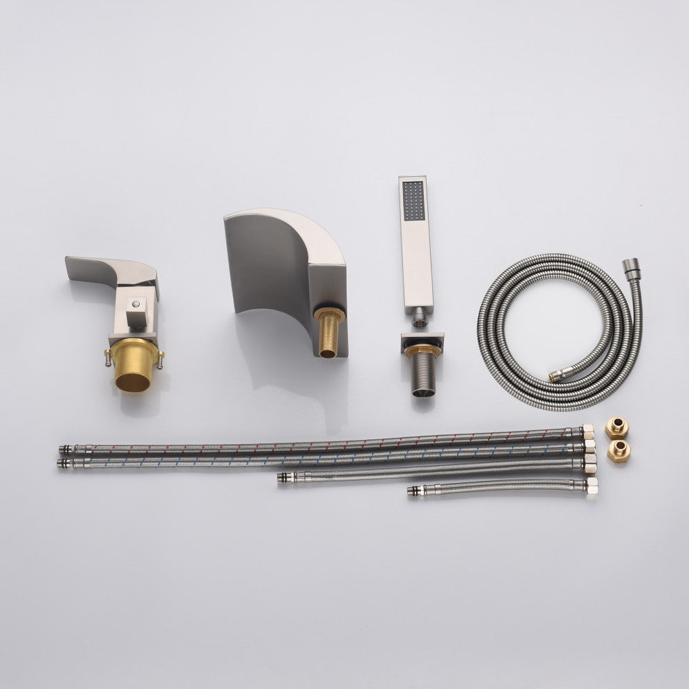CASAINC Roman Tub Luxury Waterfall Faucet Set Spout w Hand Shower, Brushed Nickel