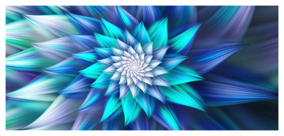 Large Blue Alien Fractal Flower, Large Floral Canvas Art Print, 60"x28"