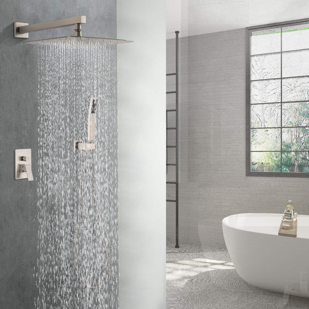 10"Wall Mounted Rainfall Shower System, Brushed Nickel