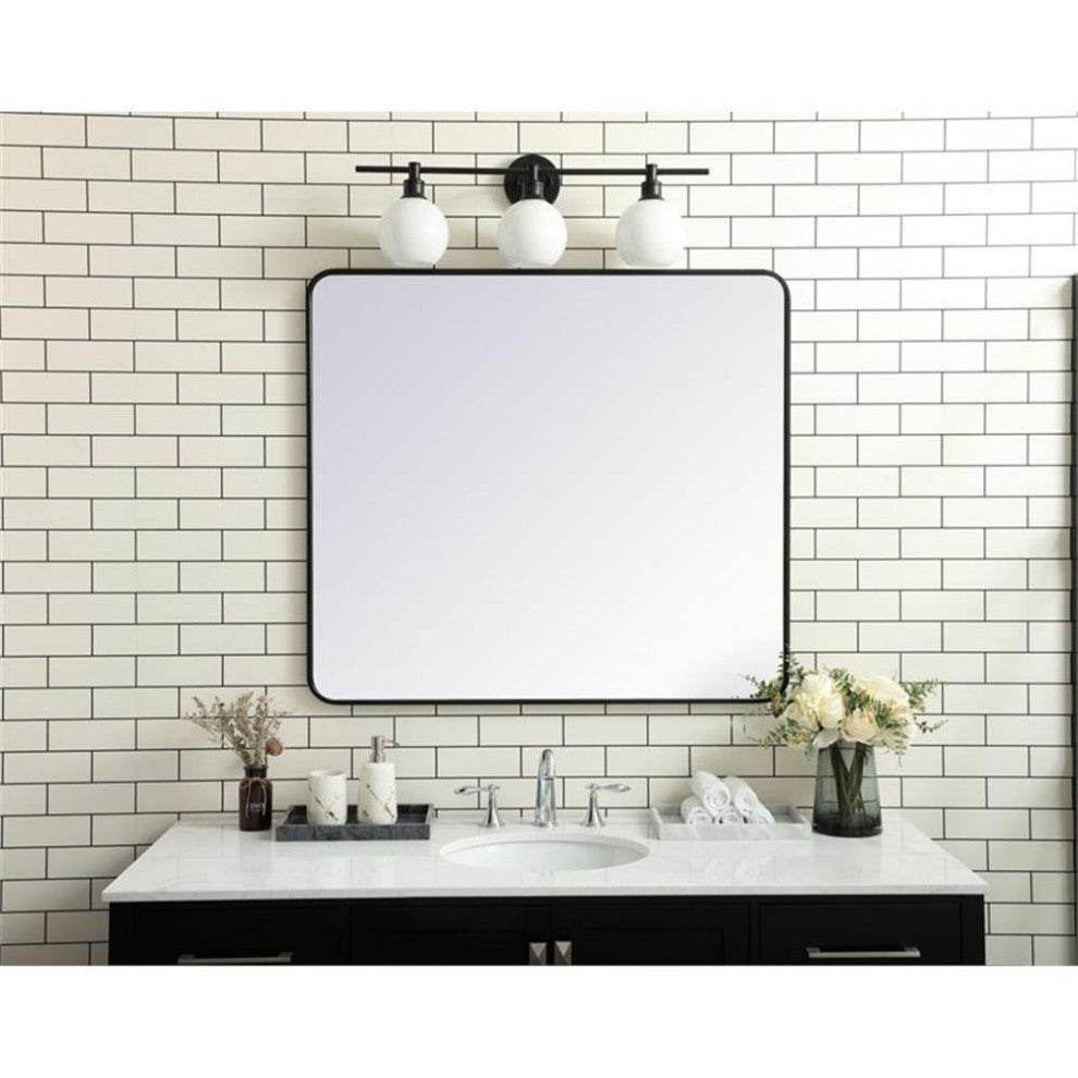 Elegant Decor Evermore 36x40" Soft Corner Metal Rectangular Mirror in Black