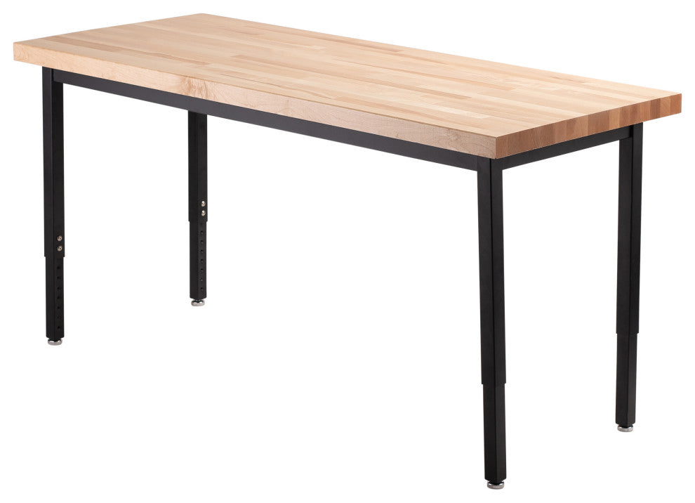 NPS Heavy Duty Height Adjustable Steel Table, 30 X 72, Butcherblock Top