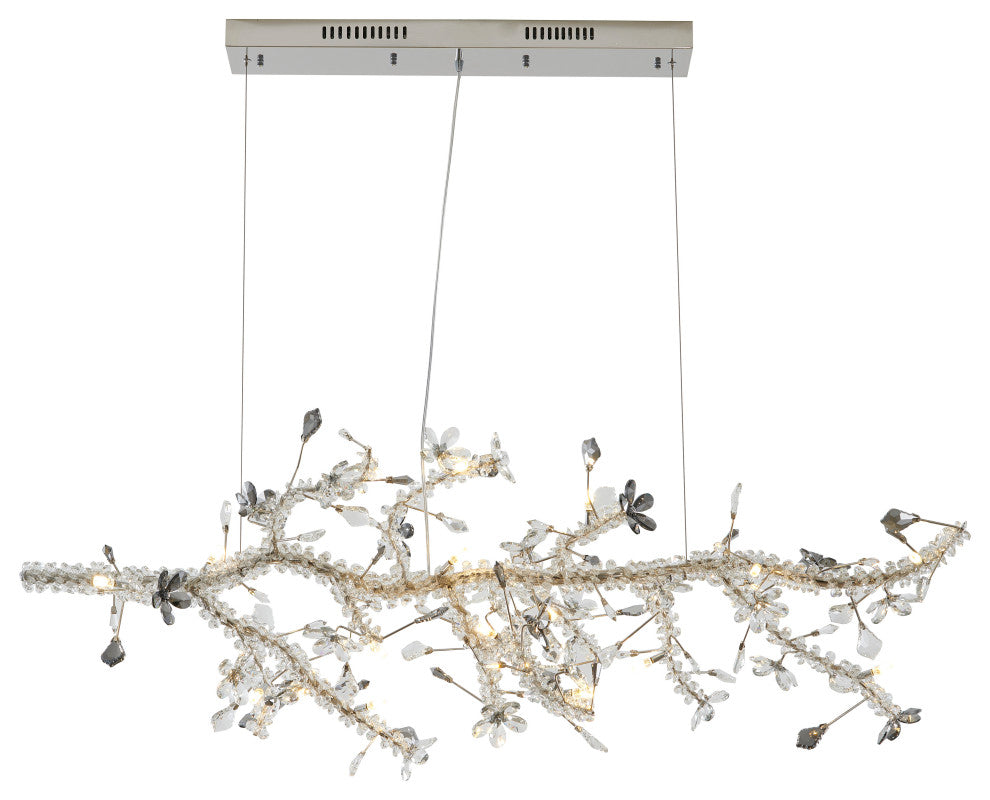 Smoke and Clear Crystal Branch Light Fixture With Clear Beaded Crystal Branches