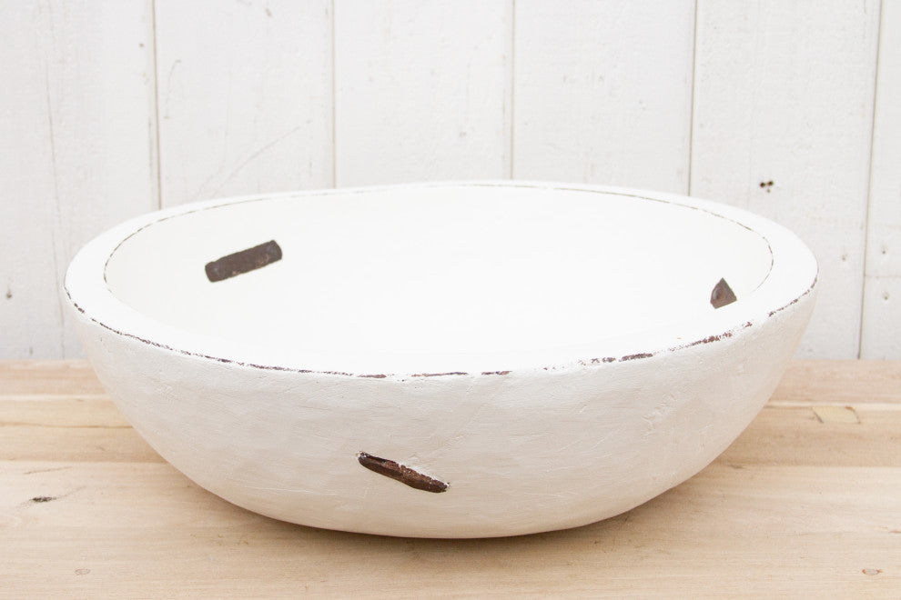 Large Metal Strap White Bowl