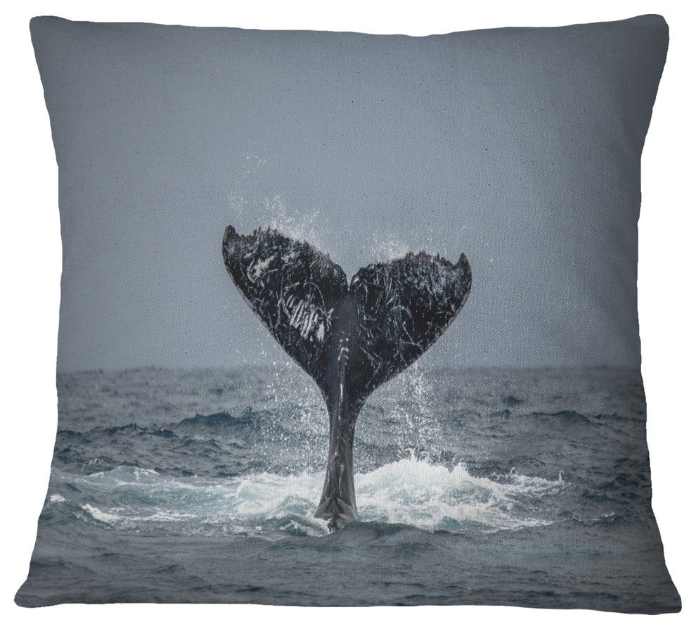Large Humpback Whale Tail Animal Throw Pillow, 18"x18"