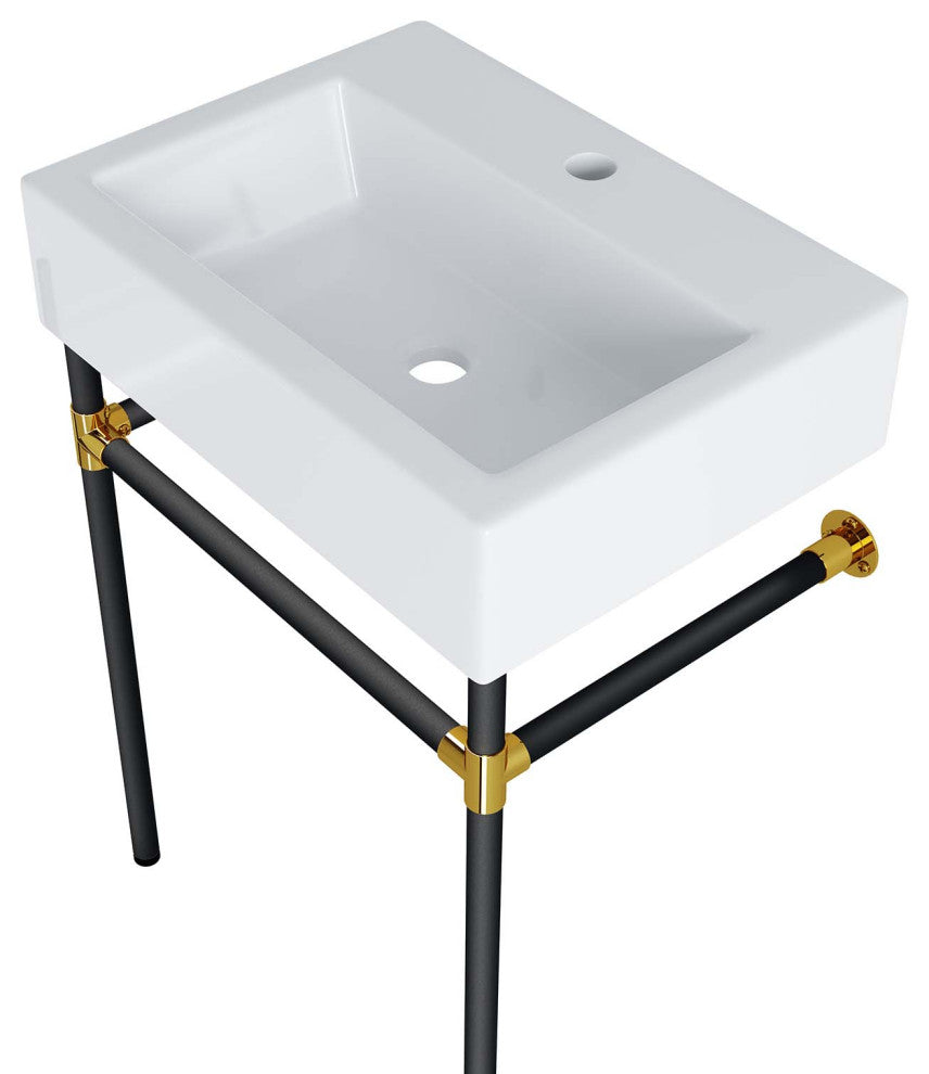 Sink Vanity, Wall Mount, White Black, Ceramic, Stainless, Modern, Bathroom