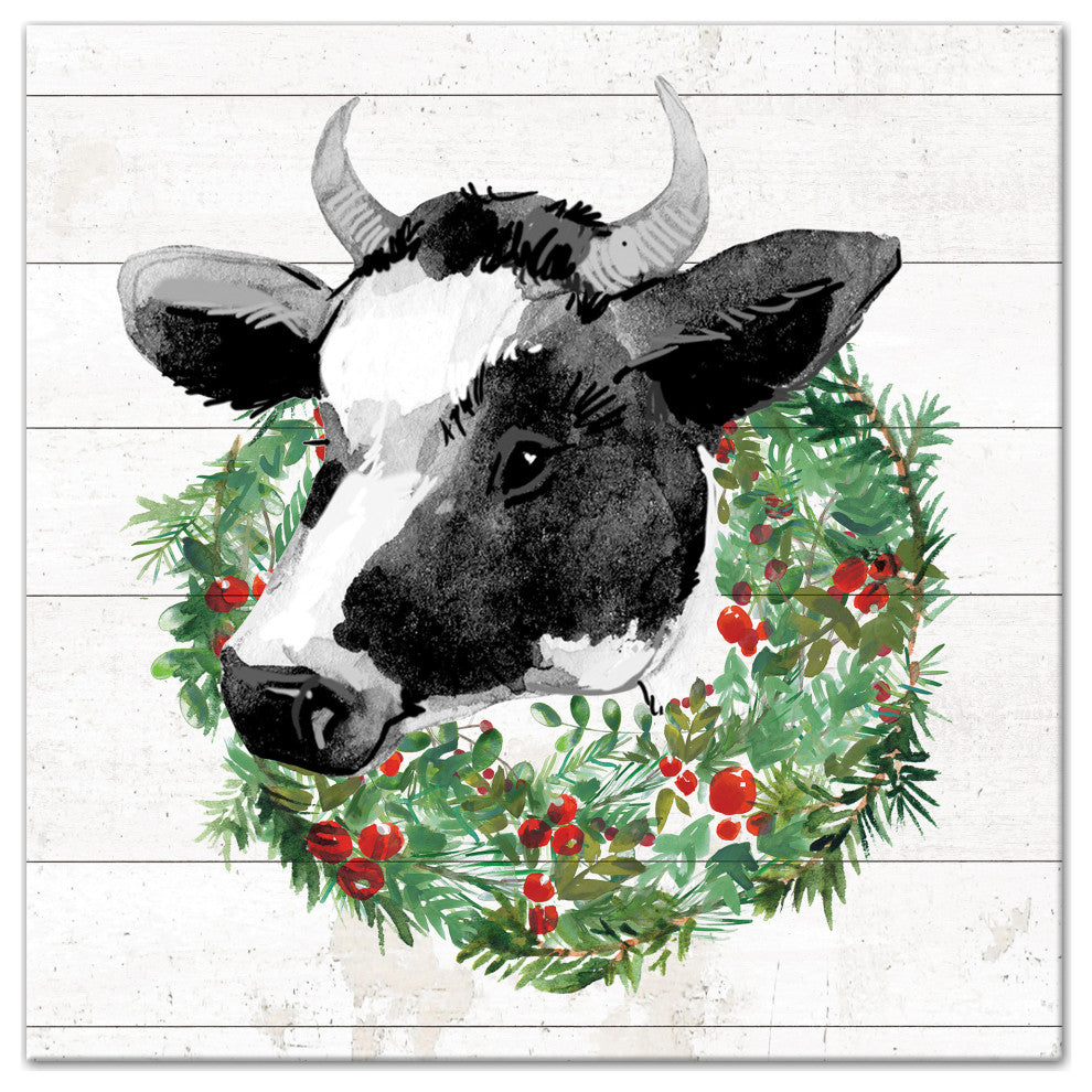 Christmas Cow 16x16 Canvas Wall Art