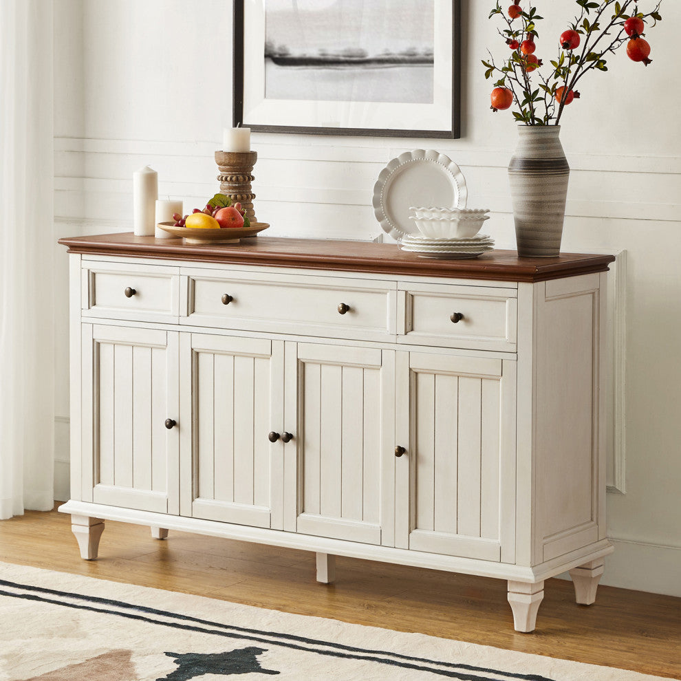 Traditional Sideboard With Storage With 3 Drawers, White