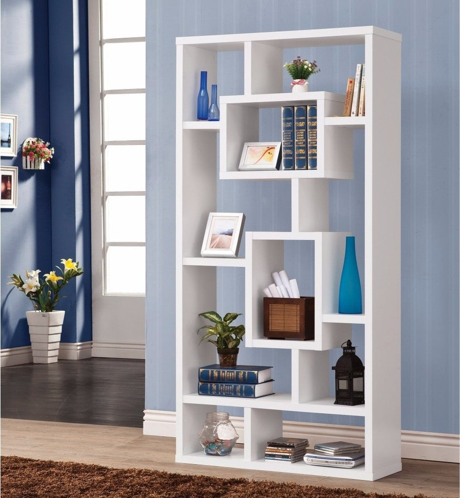 Benzara BM156225 Fantastic Geometric Cubed Rectangular bookcase, White