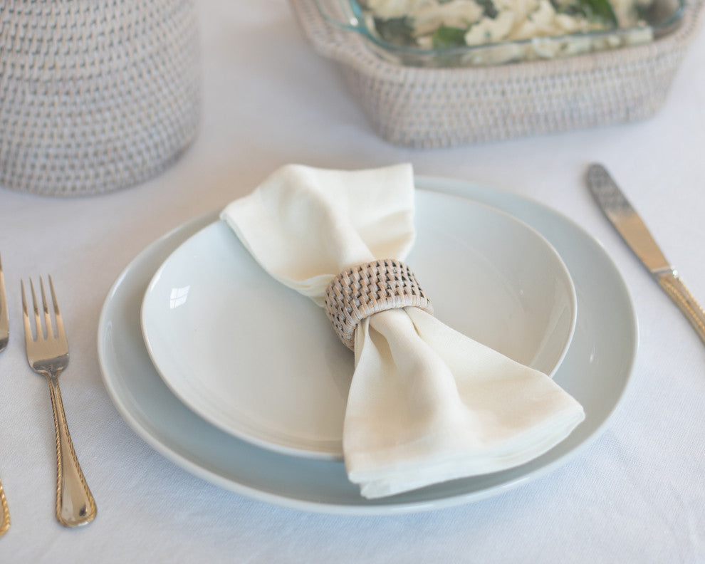 Artifacts Rattan Oval Napkin Rings 6 Piece Set, White Wash