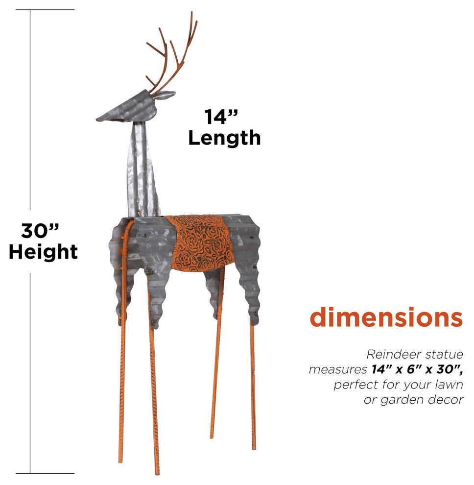 30"H Outdoor Metal Rustic Standing Reindeer Lawn Christmas Holiday Decoration