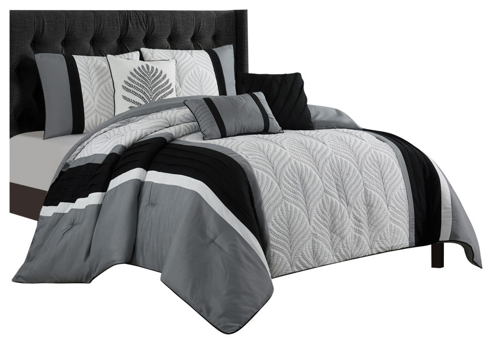 Shadow Leaves 6- Piece Comforter Set, Black, King