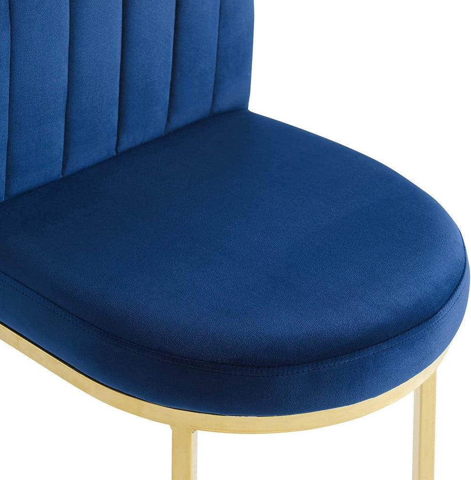 Dining Chair, Gold Stainless Steel Legs With Clamshell Velvet Seat, Navy