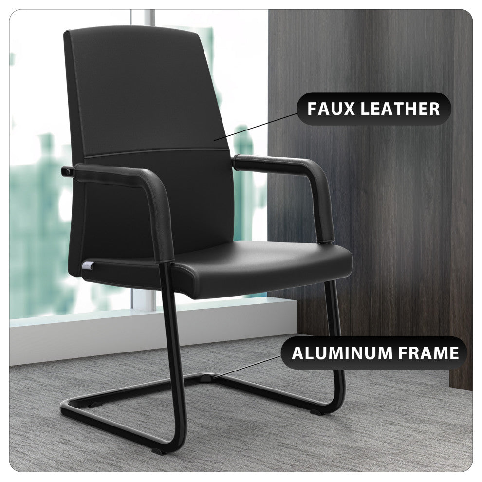 LeisureMod Evander Faux Leather Office Chair With Aluminum Frame, Black