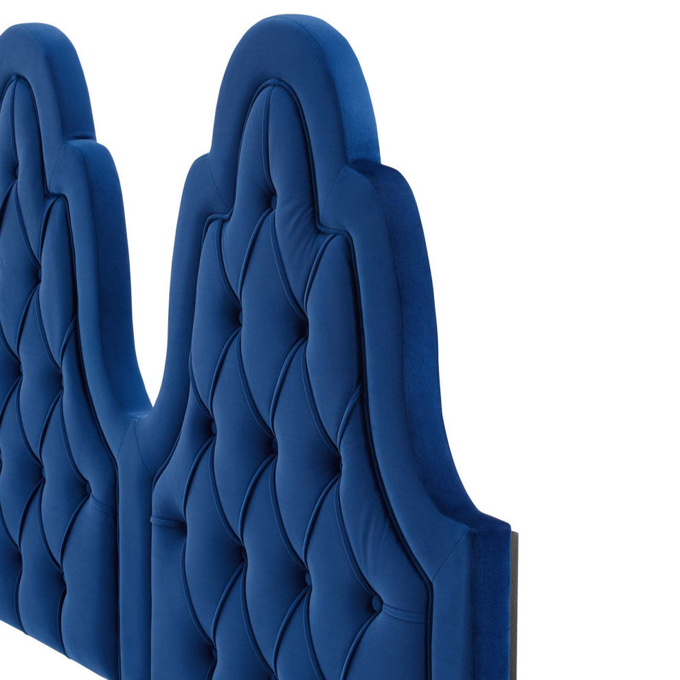 Tufted Platform Bed Frame, Queen Size, Velvet, Blue Navy, Modern Contemporary