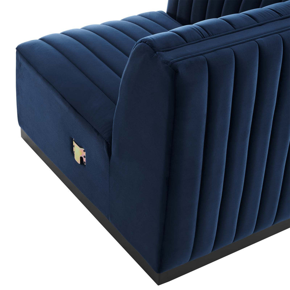 Conjure Channel Tufted Performance Velvet 6-Piece Sectional, Black Midnight Blu