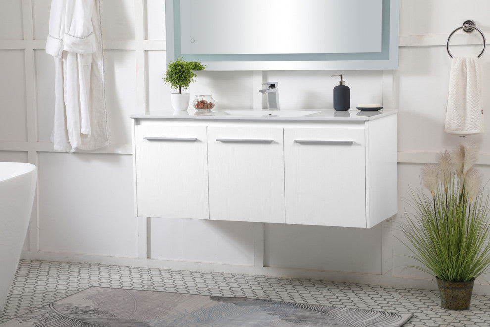 Single Bathroom Floating Vanity, White, 48"