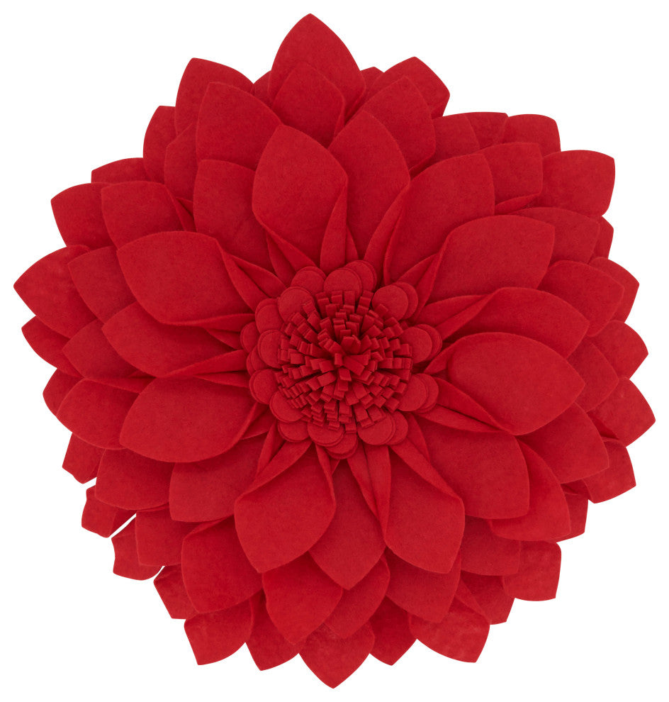 Felt Flower Design Throw Pillow, 16"x16", Red