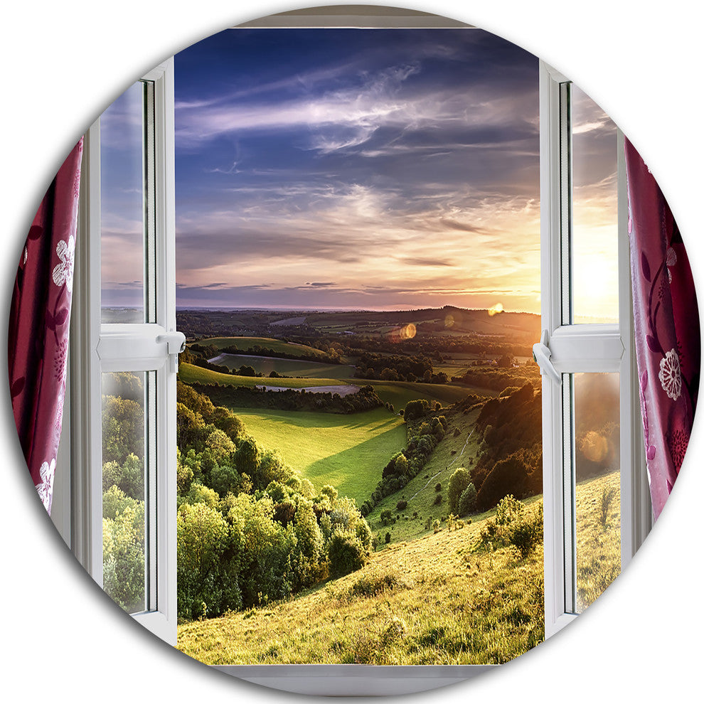 Window View, Landscape Contemporary Disc Metal Artwork, 11"