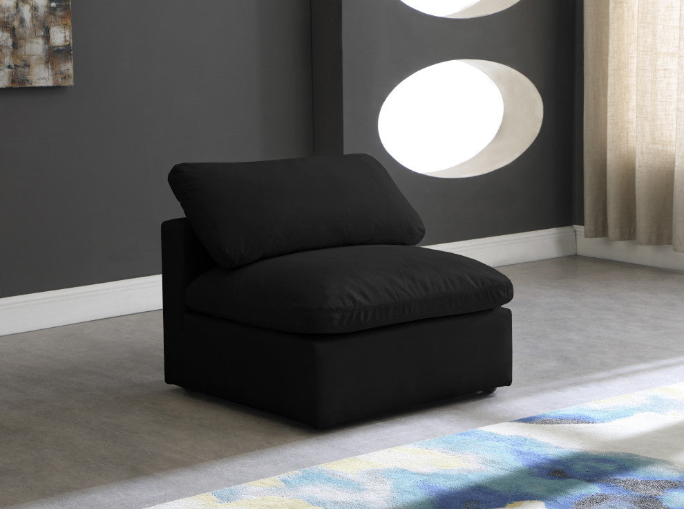 Plush Velvet / Down Standard Comfort Modular Chair, Black, Armless Chair