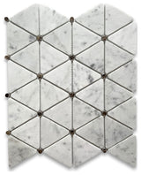 White Carrara Marble Triangle Mosaic Tile Emperador Dark Dots Polished, 1 sheet