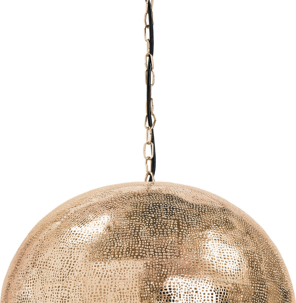 Pierced Metal Sphere Pendant, Natural Brass